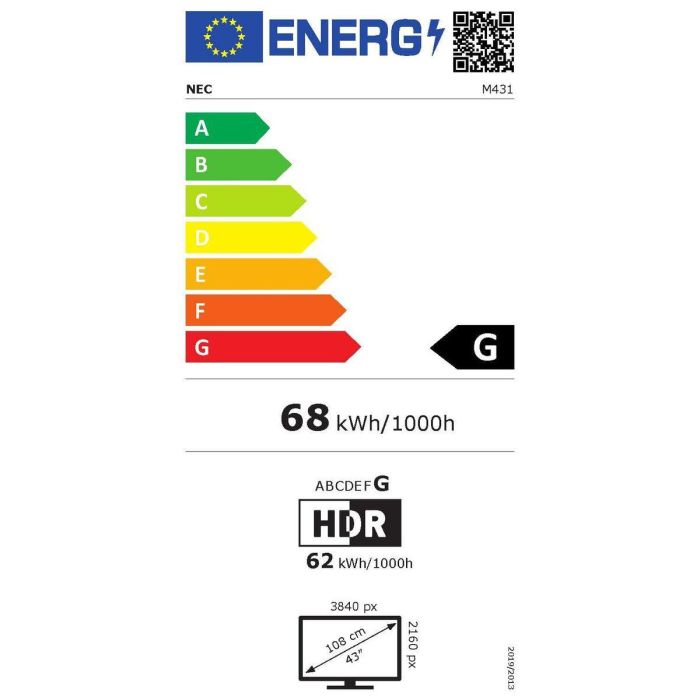 Monitor Videowall NEC M431 4K Ultra HD 43" 240 Hz 60 Hz 1