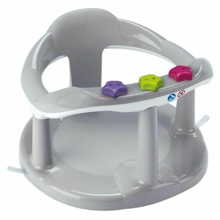 Thermobaby Anillo de Baño Aquababy para Bebés con Respaldo, Apoyabrazos, 3 Juguetes Educativos, Ventosas y Superficie Antideslizante Gris Charme