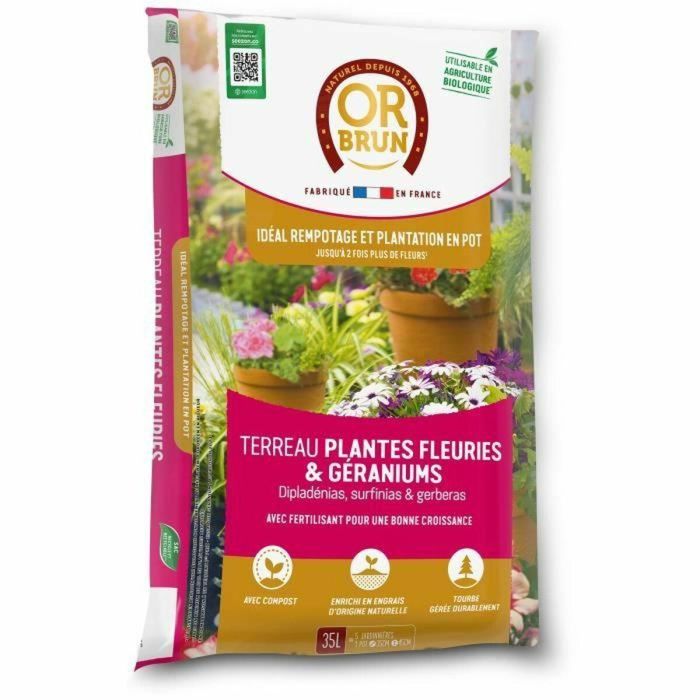 O Marrón Tierra para Plantas con Flores y Geranios OBRTGER35N 35 L
