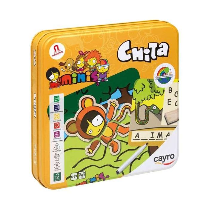 Cayro Juego Ahorcado Chita de Madera en Caja de Metal, 8 Piezas, 2 Jugadores, 19x19x3.5cm 2 Cayro Juego Ahorcado Chita de Madera en Caja de Metal, 8 Piezas, 2 Jugadores, 19x19x3.5cm 2