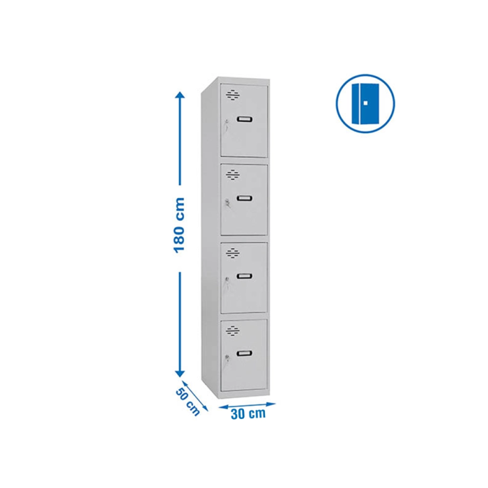 Simonrack Taquilla Metálica 4 Puertas con Cerradura, Etiquetero y Respiradero, Gris, 1800x500x300 mm 1
