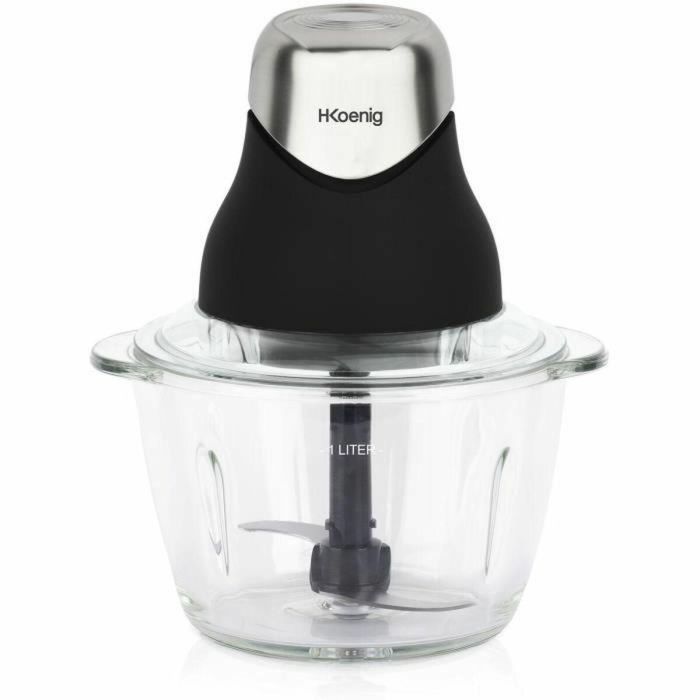 H.Koenig LEO8 Mini Picadora Eléctrica Compacta 320W con Bol de Cristal 1L y Cuchillas de Acero Inoxidable, Negro mate y cromo H.Koenig LEO8 Mini Picadora Eléctrica Compacta 320W con Bol de Cristal 1L y Cuchillas de Acero Inoxidable, Negro mate y cromo