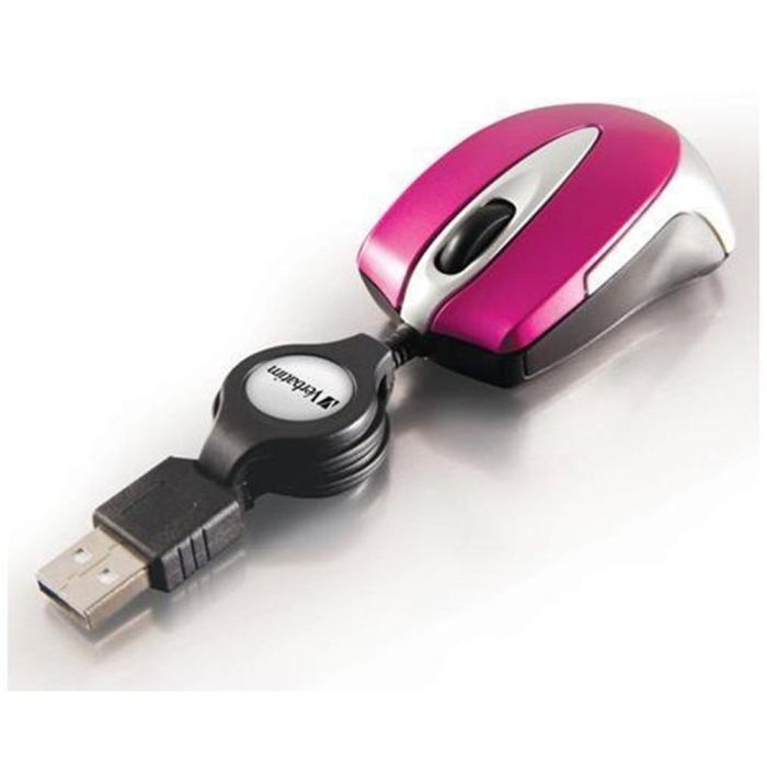 Verbatim Ratón Go Mini USB Cable Retráctil 1000DPI Ultraportátil Fucsia
