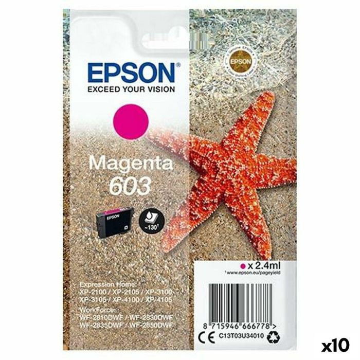 Cartucho de Tinta Original Epson XP-2100, 3100, 4100 / WF-2830DWF, 2850DW - Nº 603 Magenta (10 Unidades) Cartucho de Tinta Original Epson XP-2100, 3100, 4100 / WF-2830DWF, 2850DW - Nº 603 Magenta (10 Unidades)