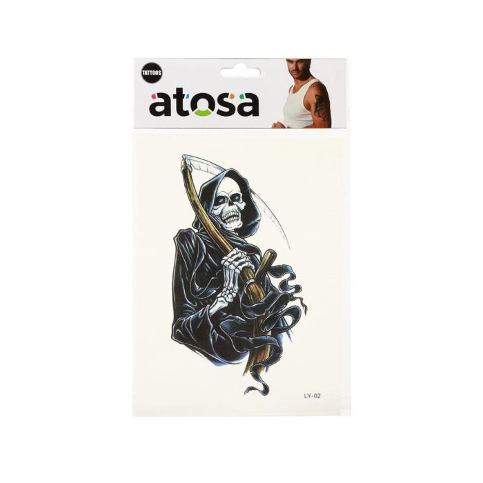 Tatuaje Temporal De Calavera Con Guadaña Para Brazo 1