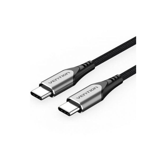 Cable USB 2.0 Tipo-C Vention TADHF/ USB Tipo-C Macho - USB Tipo-C Macho/ Hasta 60W/ 480Mbps/ 1m/ Gris