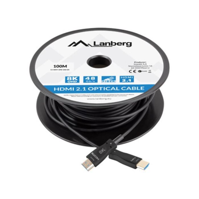LANBERG CA-HDMI-30FB-1000-BK Cable HDMI 100 m HDMI Tipo A Macho Negro Versión 2.1 48 Gbit/s 2