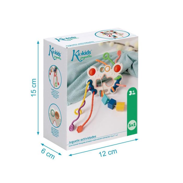 KioKids Juguete Actividades Sensoriales y Motoras para Cuna/Carrito - Silicona y ABS +10 meses - Multicolor con Bola Deslizante y Formas 5
