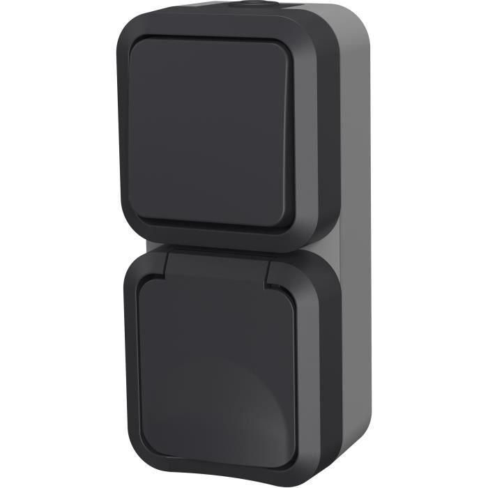 Interruptor doble + Toma vertical - QUARX - Aqua Pro - Exterior, vertical, IP55, 250V, 16A Interruptor doble + Toma vertical - QUARX - Aqua Pro - Exterior, vertical, IP55, 250V, 16A