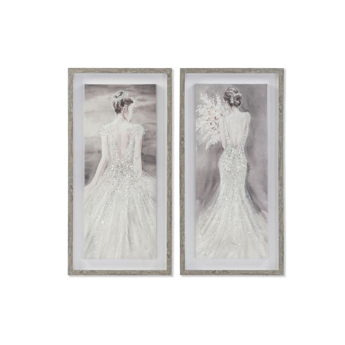 DKD Home Decor Cuadro Romántico con Diseño Mujer Vestido Blanco Gris 80x40 cm, de Cristal y Poliestireno (2 Unidades) 0 DKD Home Decor Cuadro Romántico con Diseño Mujer Vestido Blanco Gris 80x40 cm, de Cristal y Poliestireno (2 Unidades) 0