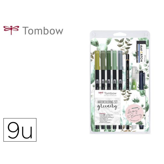 Set Watercoloring Tombow Greenery 9 Piezas