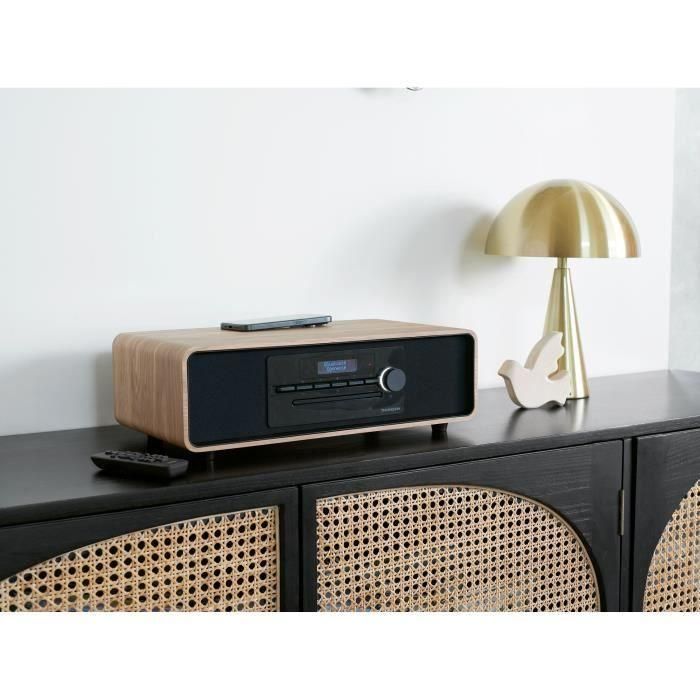 Microsistema Bluetooth - THOMSON - Madera/Negro - Radio FM/DAB+/CD/MP3/USB/Inducción, 75W, Pantalla LCD, Mando a distancia, Fuente de alimentación. 230V 4