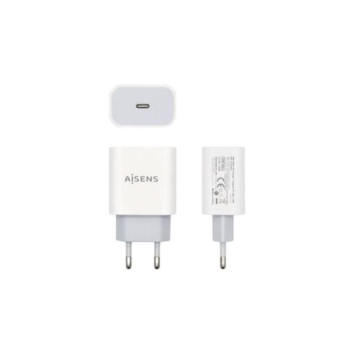 Aisens Cargador USB-C PD3.0 20W 5V-3A 9V-2.2A 12V-1.66A Blanco para Móviles, Tablets y Dispositivos USB-C 1