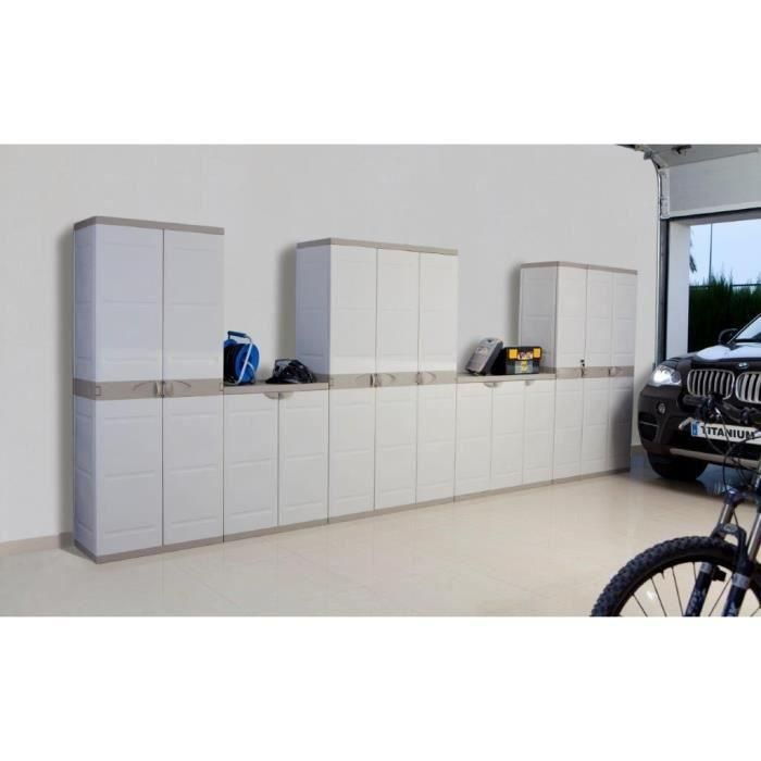 TITANIO PLASTIKEN Armario alto con 2 puertas con estantes 70 x 44 x 176 cm Beige y gris pardo TITANIO Gama interior y exterior 2 TITANIO PLASTIKEN Armario alto con 2 puertas con estantes 70 x 44 x 176 cm Beige y gris pardo TITANIO Gama interior y exterior 2