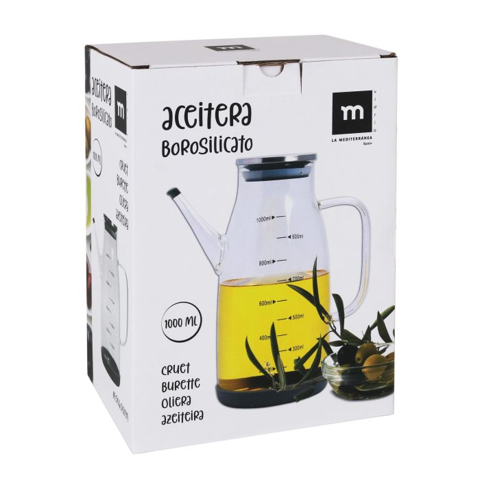 Aceitera de vidrio borosilicato 1000 ml con tapón de acero inoxidable - La Mediterranea (12 Unidades) 4 Aceitera de vidrio borosilicato 1000 ml con tapón de acero inoxidable - La Mediterranea (12 Unidades) 4
