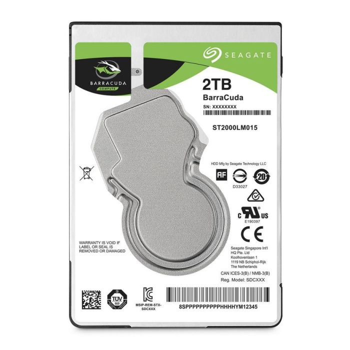 Seagate 2 TB, 2.5", SATA 6 Gb/s, 5400 RPM, 140 MB/s, 128 MB, 7 mm
