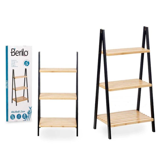 Estantería Escalera 3 Estantes Bambú Negro Berilo 40x81x30 cm Estantería Escalera 3 Estantes Bambú Negro Berilo 40x81x30 cm