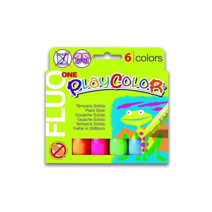 Instant Témperas Sólidas One Fluo en Barra, Estuche de 6 Colores Surtidos Fluorescentes, 10g