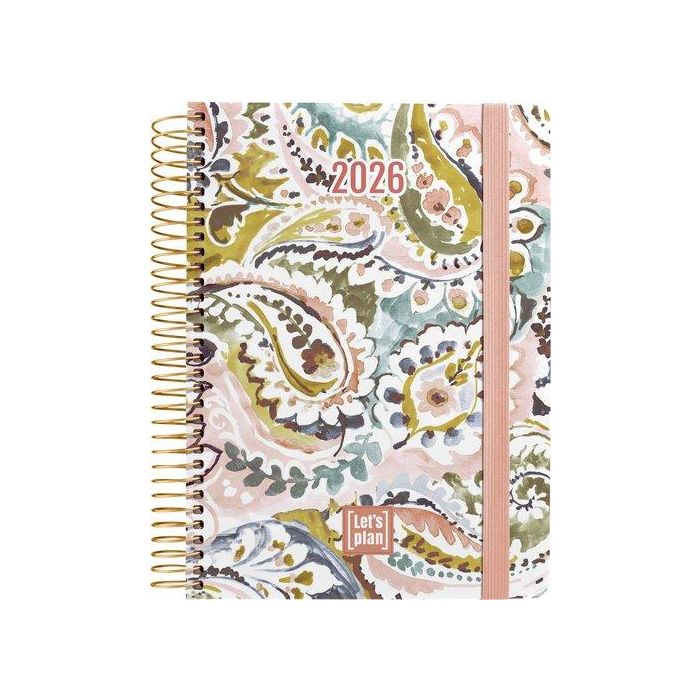Agenda Anual (2026) Grafoplas Design Espiral Tapa Extra Con Goma A5 210X150 D/P Paisley