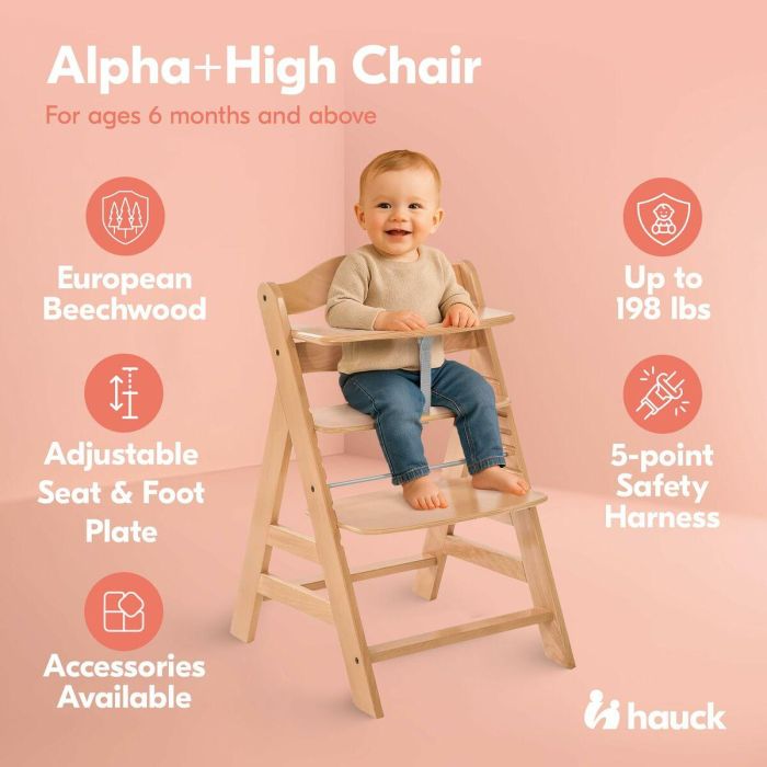 Hauck Trona Bebé Madera Evolutionary Alpha + / Natural Evolutiva, Asiento y Reposapiés Ajustables, Arnés 5 Puntos, 6 Meses a 90kg 8