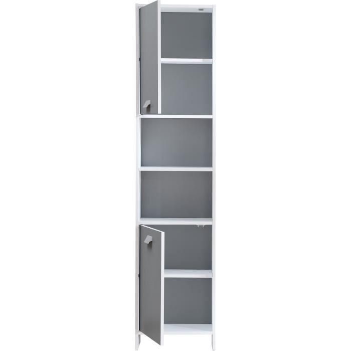 Columna de baño - Tablero de partículas - Blanco y gris - 2 puertas - L39,5 x P19,5 x H170 - PARISOT 3 Columna de baño - Tablero de partículas - Blanco y gris - 2 puertas - L39,5 x P19,5 x H170 - PARISOT 3