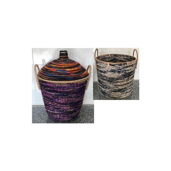 DKD Home Decor Cestas Boho de Ratán, Set de 3 Piezas, Negro, Blanco y Natural, 51x62x56 cm