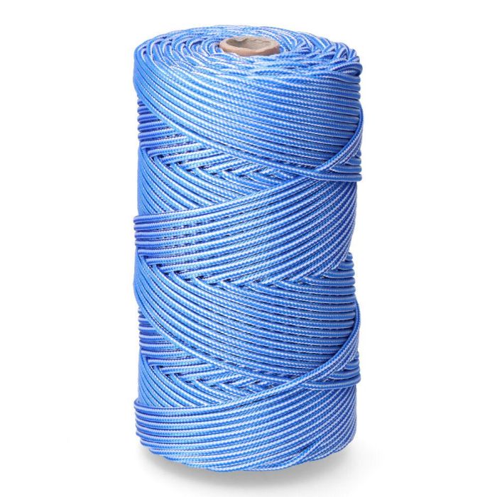 Cordón trenzado polipropileno azul / blanco, calibre 5 mm x 200 m Cordón trenzado polipropileno azul / blanco, calibre 5 mm x 200 m