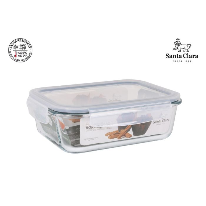 Santa Clara Fiambrera Rectangular con Tapa Hermética, 1500 ml, 23 x 17.5 x 7.6 cm (6 Unidades)