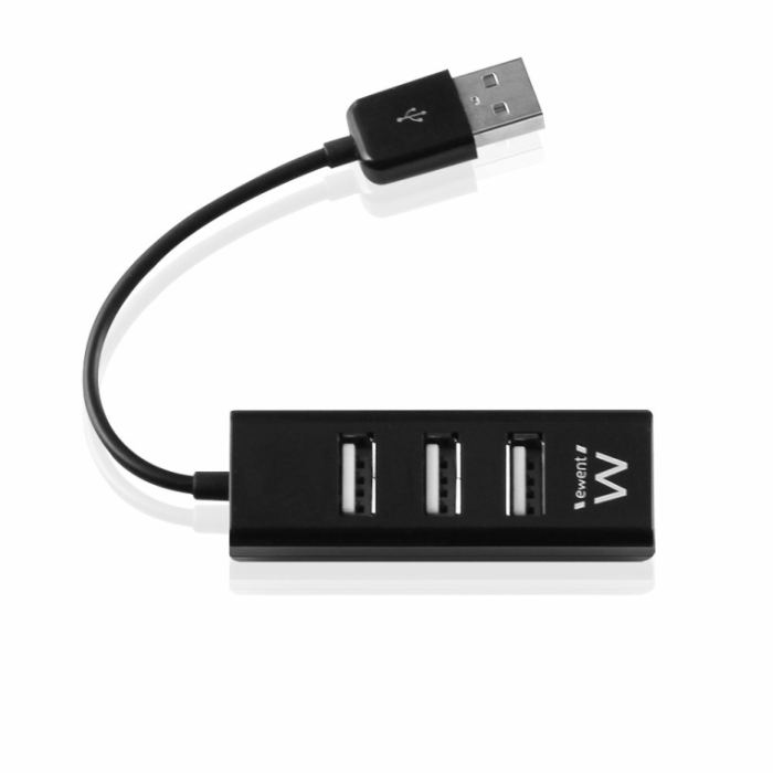 Ewent Hub USB 4 Puertos USB 2.0 Plano Ligero Ideal para Viajar