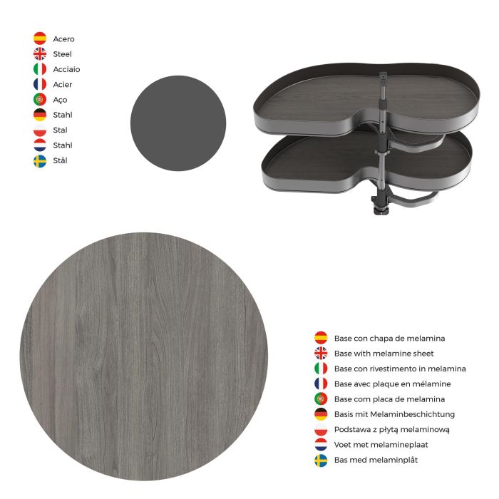 Emuca Sistema de rincón extraíble Lake Harmony para mueble de cocina, Izquierda, Altura regulable, Acero y Madera, Gris antracita 6