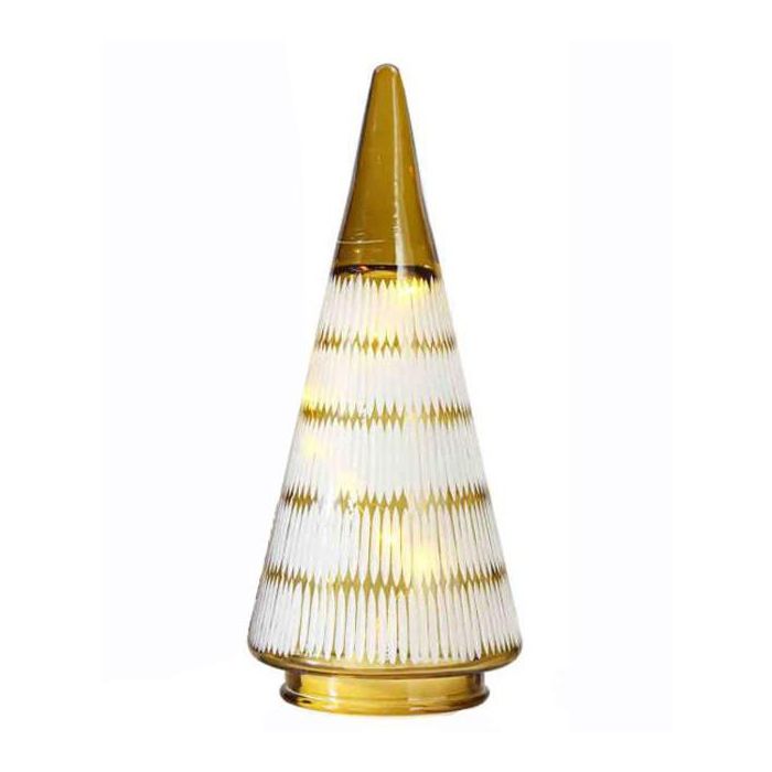 DKD Home Decor Árbol de Navidad Luminoso Decoración Tradicional Cristal Dorado LED 13x30x12 cm Funciona con 3 Pilas AA