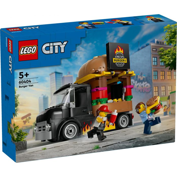 LEGO 60404 Camión Hamburguesería City, Puesto de comida móvil con forma de hamburguesa gigante y minifiguras +5 años 9