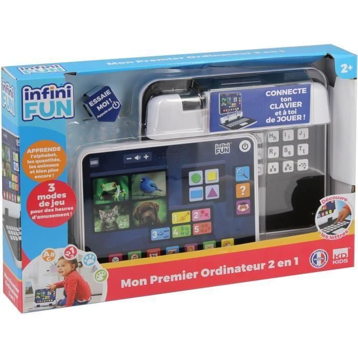 INFINITA DIVERSIÓN Mi primera computadora 2 en 1 Juguete educativo, 2 modos, descubre animales, formas y colores para niños 3-6 años 2