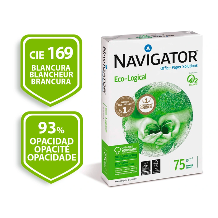 Navigator Papel Eco Logical DIN A4 75 gramos Multifuncion Paquete de 500 Hojas Blanco Certificado Ecolabel y FSC 1