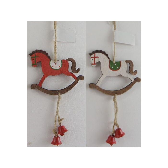 DKD Home Decor Decoración Colgante Navidad Tradicional de Madera Blanco Rojo Surtido 0.5x23x9 cm (24 Unidades)