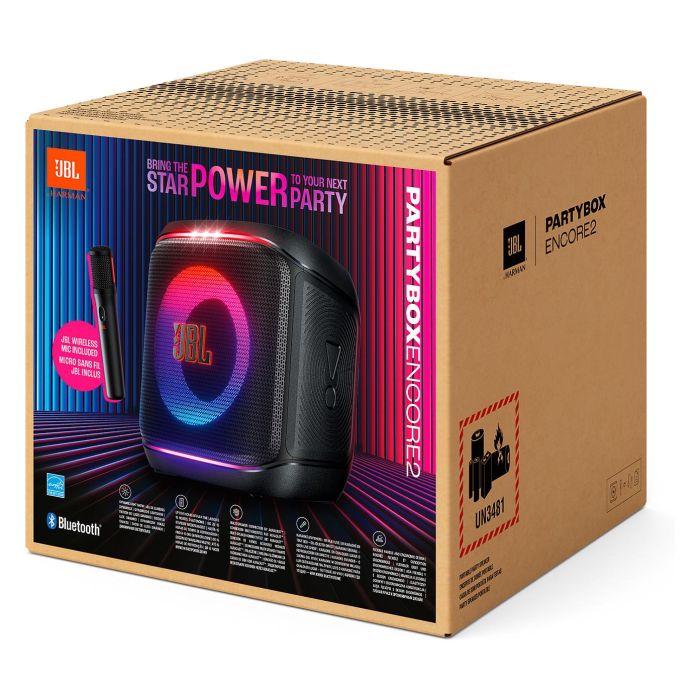 JBL PartyBox Encore 2 Altavoz Portátil Bluetooth 100W, Negro, con Batería Recargable, Luz LED, IPX4 y Micrófono