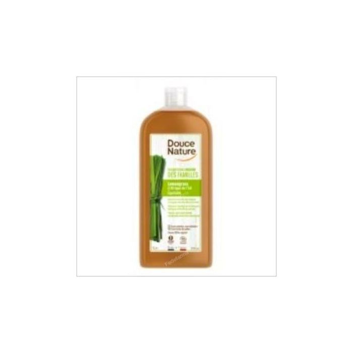 DOUCE NATURE Champú-Gel de Ducha Citronela 1L - Calmante, Sin Jabón, Sin Sulfatos, Envase Vegetal