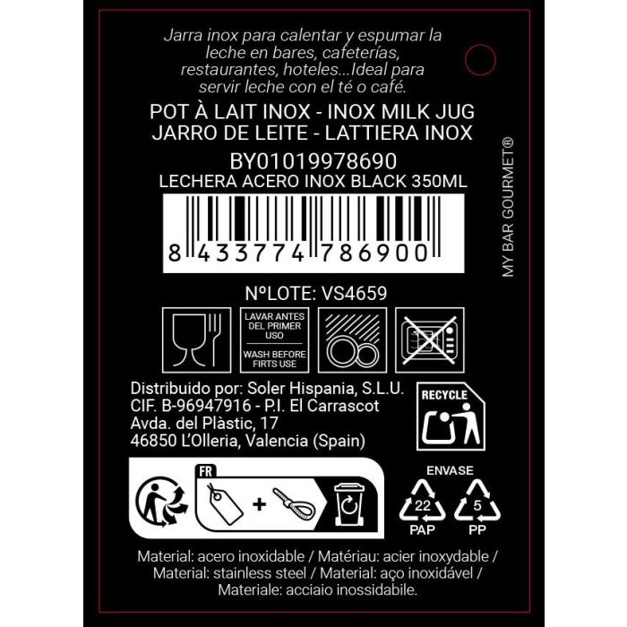 Inde Lechera Acero Inoxidable Negro 350 ml (7x9 cm) 12