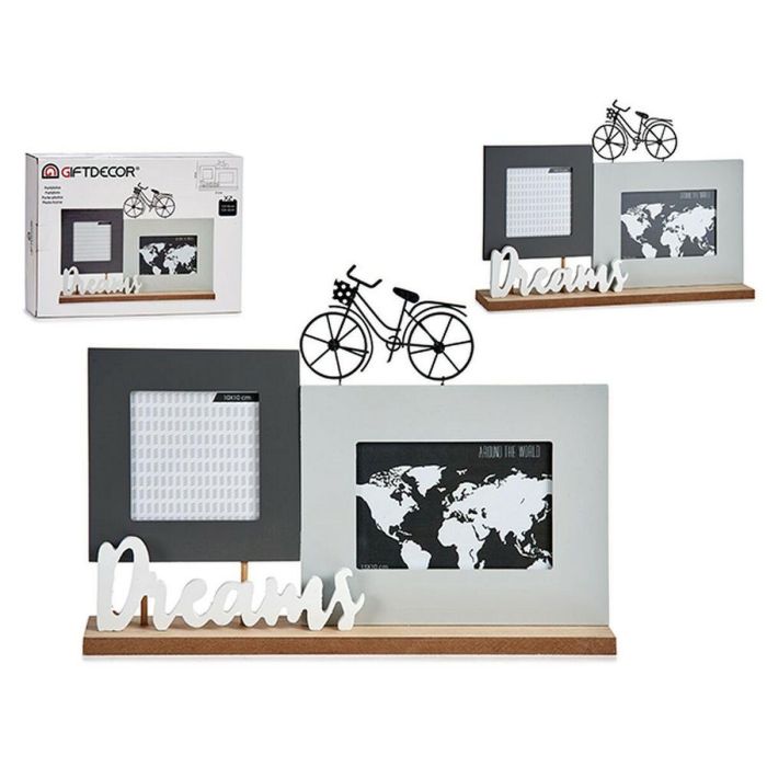 Portafoto Doble Madera Dreams Con Bicicleta Giftdecor 6x27x37 cm Blanco, Gris, Negro (6 Unidades) Portafoto Doble Madera Dreams Con Bicicleta Giftdecor 6x27x37 cm Blanco, Gris, Negro (6 Unidades)