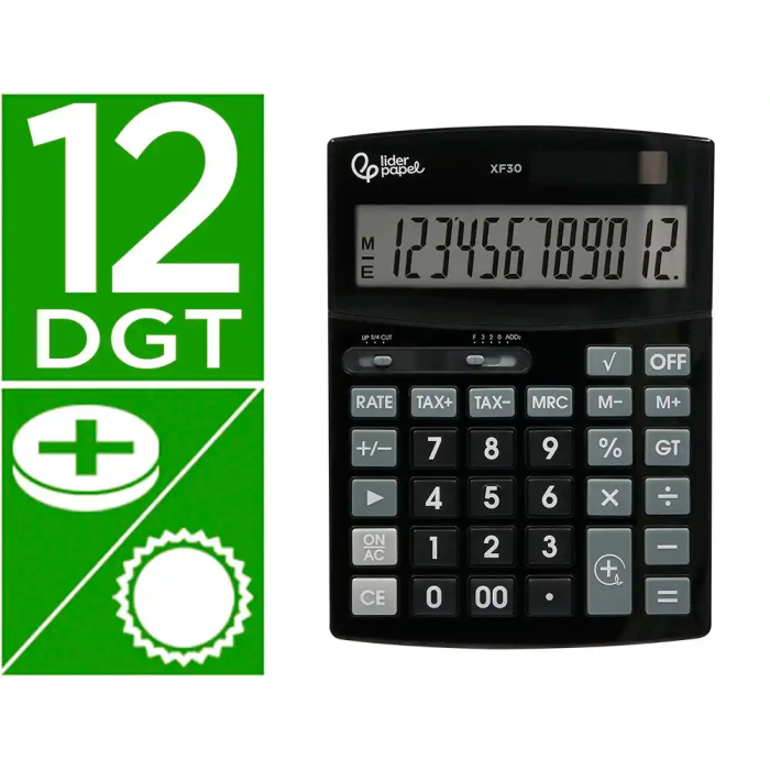 Liderpapel Calculadora Sobremesa XF30 12 Dígitos Solar y Pilas Color Negro 190x140x30 mm 0 Liderpapel Calculadora Sobremesa XF30 12 Dígitos Solar y Pilas Color Negro 190x140x30 mm 0