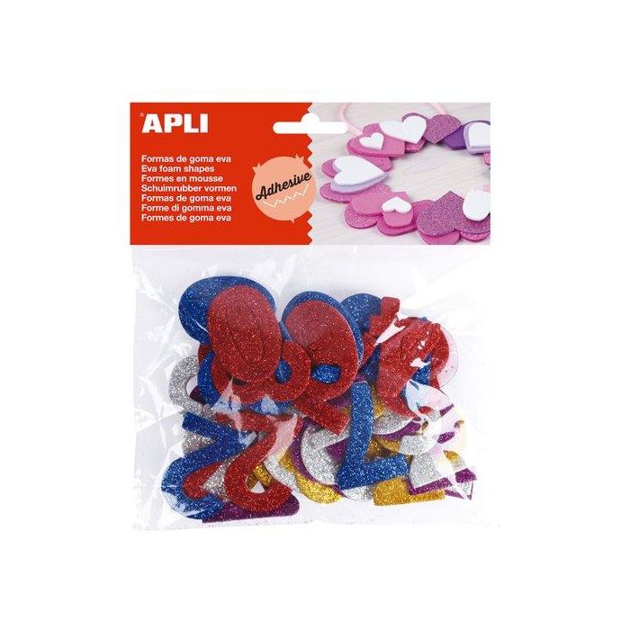 Goma Eva Apli Formas Adhesivas Con Purpurina Numeros Color Bolsa De 50 (Set de 5)
