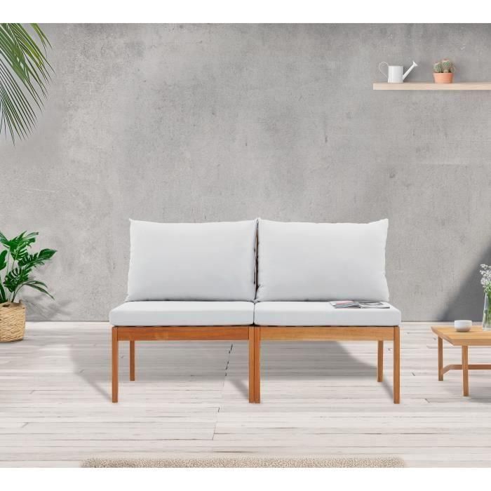 Banco de jardín ALMA de madera de acacia FSC con cojines - 2 personas - Gris 4 Banco de jardín ALMA de madera de acacia FSC con cojines - 2 personas - Gris 4