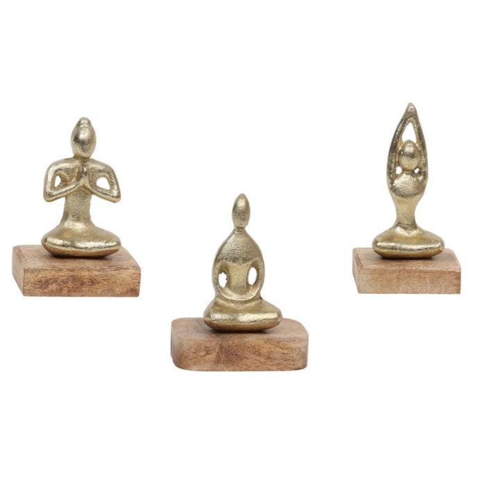 DKD Home Decor Figura Oriental Yoga Aluminio y Mango Dorado Natural 6.5 x 12 x 9 cm (6 Unidades)