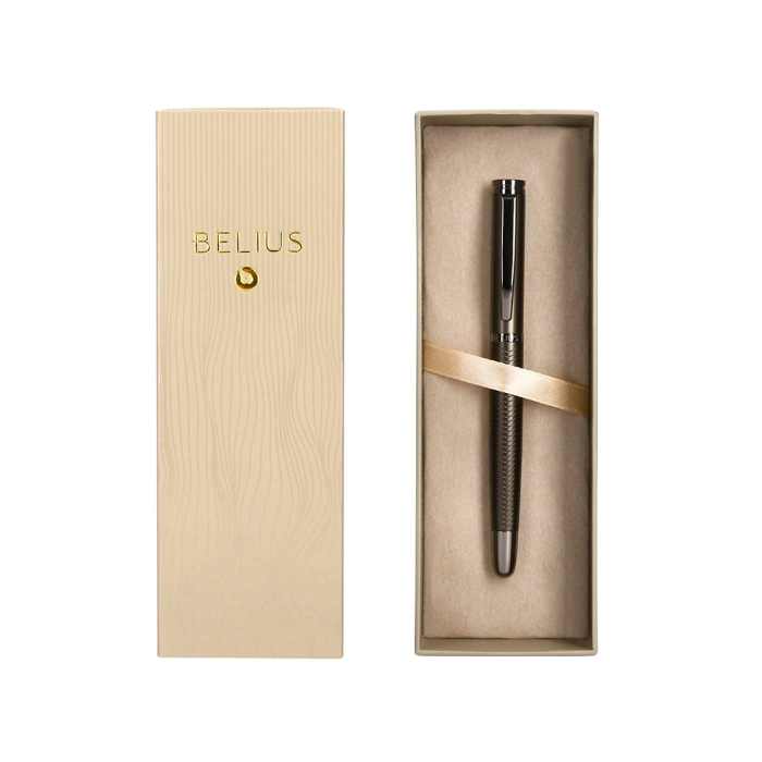 Belius Bolígrafo Neptuno Aluminio Textura Wavy Color Caqui Tinta Azul Caja de Diseño 3