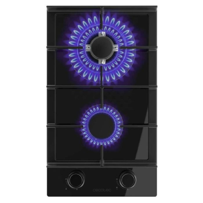 Cecotec Placa de gas Bolero Squad G 2400F 2 fuegos, 5200W, vidrio negro, hierro fundido 2