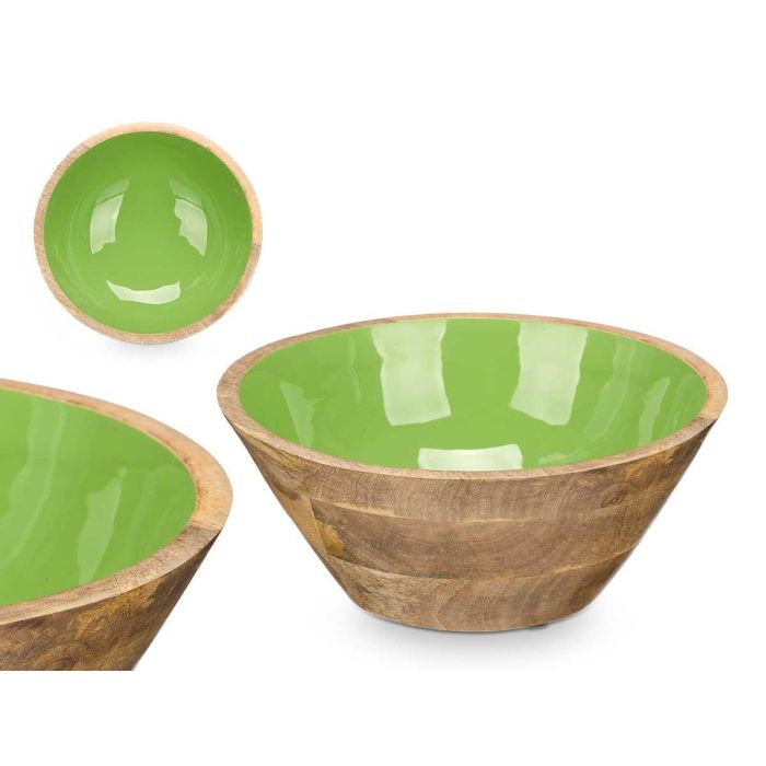 Bol de madera con mango verde, 24 cm - Giftdecor (6 Unidades) Bol de madera con mango verde, 24 cm - Giftdecor (6 Unidades)