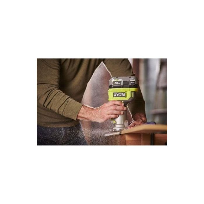 Ryobi RYO4892210206909 Fresadora de Madera Inalámbrica 18V, 30.000 rpm, Pinza 6mm, Profundidad 38mm, incluye Fresa, Llave y Guía 2
