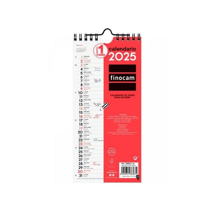 Finocam Calendario De Pared Para Escribir Largo S-110x235 mm Neutro 2025 Finocam Calendario De Pared Para Escribir Largo S-110x235 mm Neutro 2025
