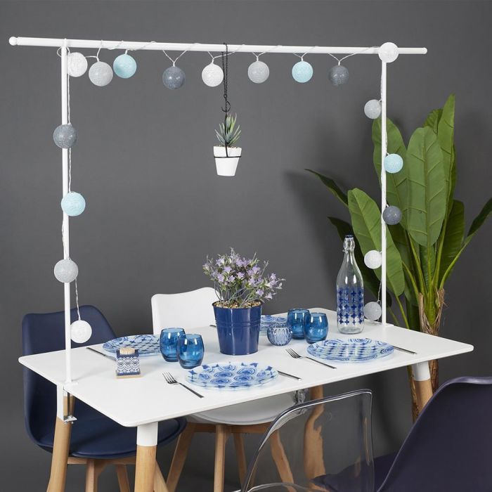 Home Deco Factory Barra Decorativa Mesa Blanca Ajustable Extensible Hierro 139-250cm 1