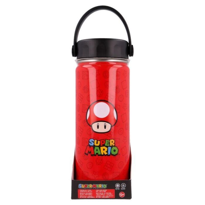 STOR Botella Termo de Acero Inoxidable Super Mario Bros Nintendo, 530ml, Doble Pared, Frío 9h/Calor 8h, Antigoteo